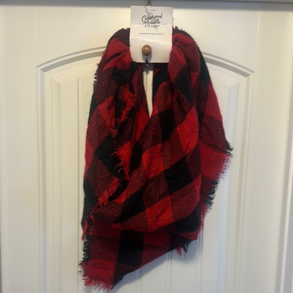 NWT Cozy Red and Black Plaid Scarf by Cedarwood Threads - Picture 2 of 3